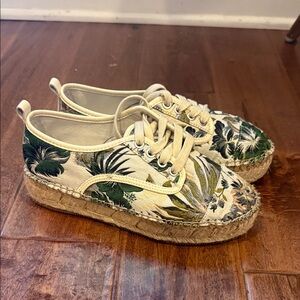 Floral Espadrilles with Green and Cream Accents